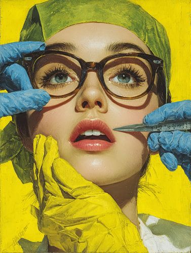 surrealistisch portret vrouw met scalpel