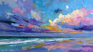 Purple beach and sea panorama