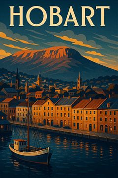Hobart Hafen Dämmerung - Retro Mount Wellington Poster