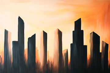 Urban silhouettes in the sunset by Poster Art Shop