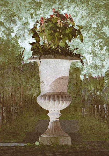 Illustration de fresque d'un vase de fleurs en pierre par fb-fotografie