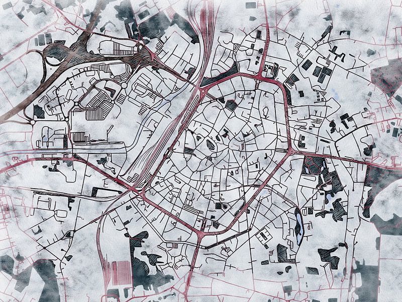 Kaart van Bergen in de stijl 'White Winter' van Maporia