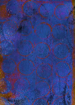 Abstract modern schilderij. Organische vormen in blauw en roestig oranje van Dina Dankers