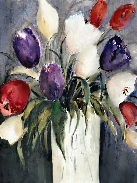 Colorful bouquet of tulips in vase by Christine Nöhmeier