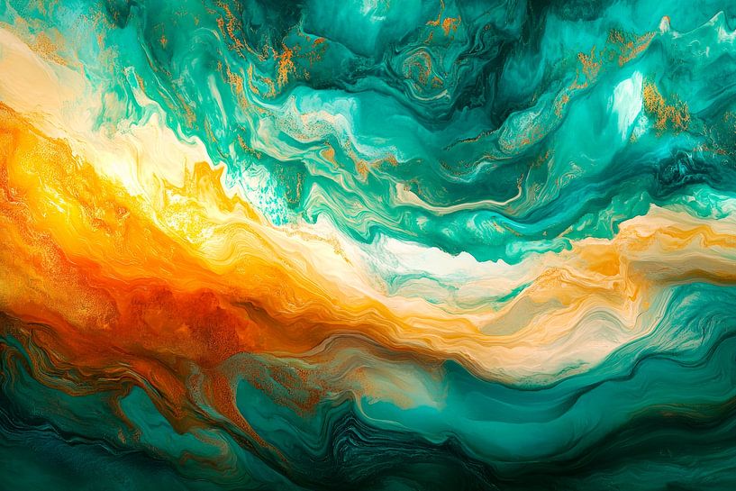 Abstrakte Farbexplosion im Blau-Grün von Poster Art Shop