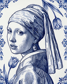Le portrait de la Jeune Fille à la perle en bleu de Delft sur Sander van Laar