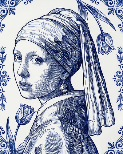 Le portrait de la Jeune Fille à la perle en bleu de Delft