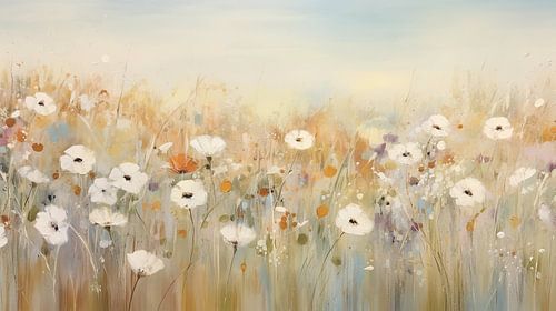 Champ de fleurs bleu ocre pastel