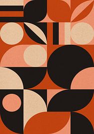 Retro 70er Jahre Wohnen. Abstrakte geometrische Kunst in Schwarz, Orange und Weiß III von Dina Dankers
