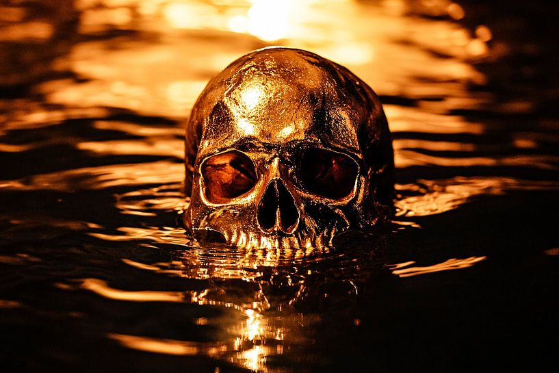 Golden skull with water reflection by Art & Soul Creations