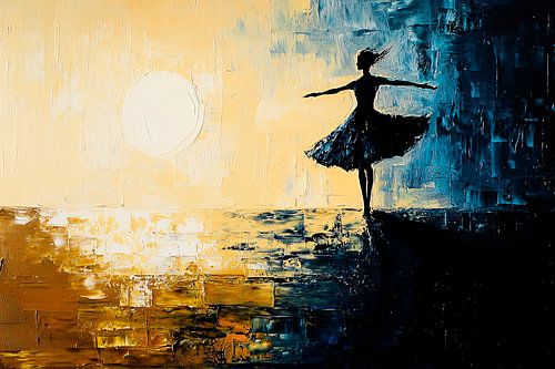 Dansende silhouet bij zonsondergang