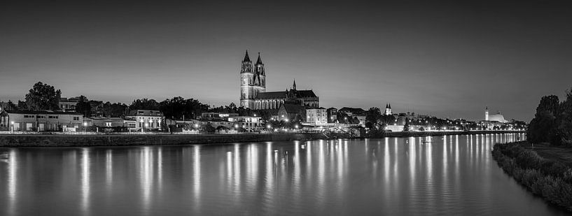 Magdeburg Panorama in der Nacht von Frank Herrmann