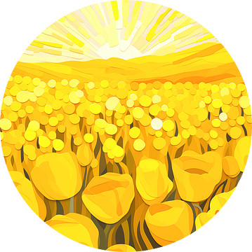 Tulpenvelden bij Zonsondergang, Geel
