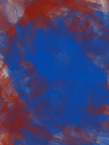 Peinture abstraite en bleu vif et brique sur Dina Dankers