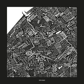 Black-and-white design of The Hague, as a map in words by Vol van Kleur