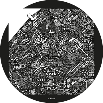 Zwart wit design van Den Haag, als plattegrond in woorden van Vol van Kleur