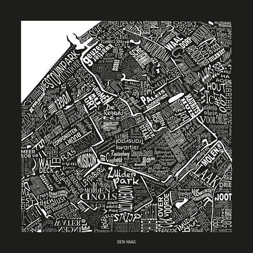 Black-and-white design of The Hague, as a map in words