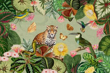 Animaux exotiques, oiseaux de la forêt tropicale humide sur Floral Abstractions