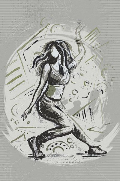 Junge Frau beim Straßentanz von Emiel de Lange