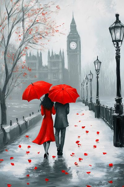 Romantic walk in the rain by Poster Art Shop