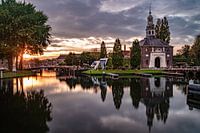 The Zijlpoort in Leiden in the setting sun