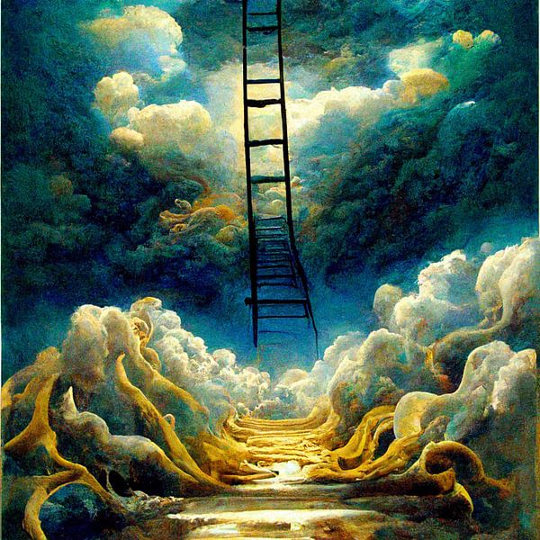 sky ladder ascent clouds light dream symbolism surreal by gm_designs