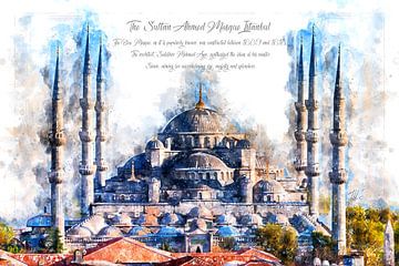 Blauwe Moskee, Waterverf, Istanboel van Theodor Decker