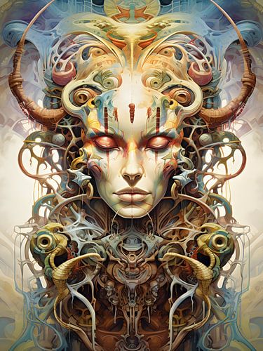 Visage divin avec des cornes et un design surréaliste sur insideportugal