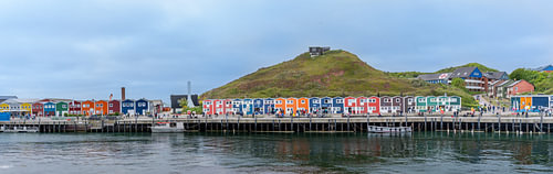 Helgoland Harbor Panorama with Colorful Hummerbuden Shacks