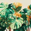 Feuilles de monstera Tropical Rhythm en vert et jaune sur Eva Lee