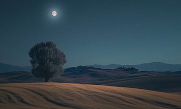 De woestijnboom in het schijnsel van de maan van fernlichtsicht