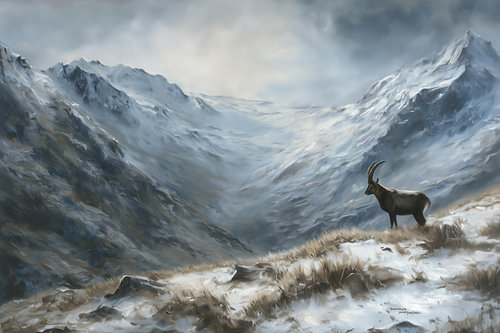Alpine landscape with an ibex | Winter in the mountains
