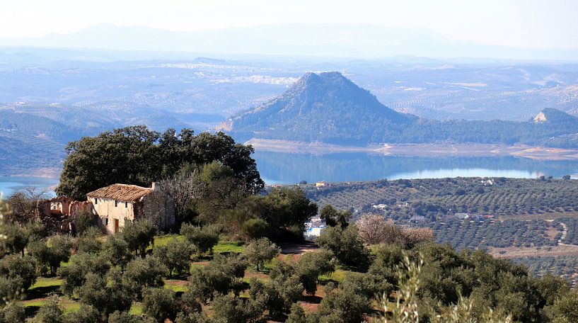 House, mountain and lake in Andalusia. by Jan Katuin