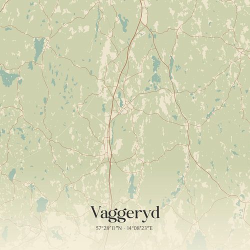 Vintage landkaart van Vaggeryd, Sweden.