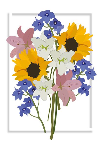 Blumenstrauß, Illustration weiß von Nynke Altenburg