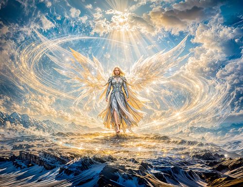 Dynamic Fantasy Angel in Radiant Atmospheric Light