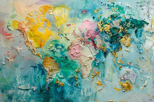 Wereldkaart Kleurrijk - Abstracte Moderne Kunst