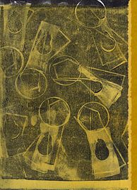 Art abstrait moderne. Formes organiques en jaune pastel et noir sur Dina Dankers