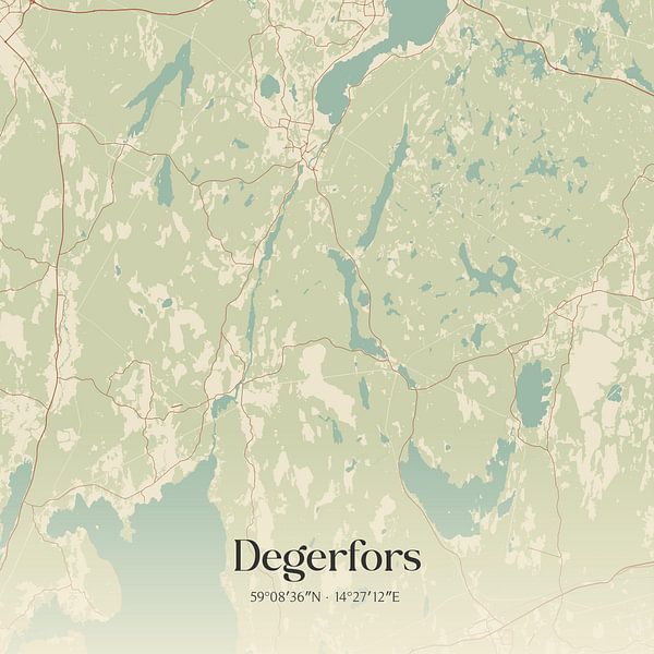 Alte Karte von Degerfors, Schweden. von Ortsdrucke