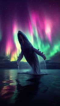 Walvis onder de aurora staand panorama