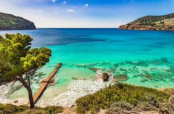 Vue idyllique de la baie de la côte à Camp de Mar, île de Majorque, Espagne Mer Méditerranée sur Alex Winter