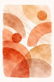 Warme abstracte geometrische kunstprint in terracottakleur – Minimalistische wanddecoratie in aquarelstijl voor een modern interieur van MARTINA KUSUMA DEWI