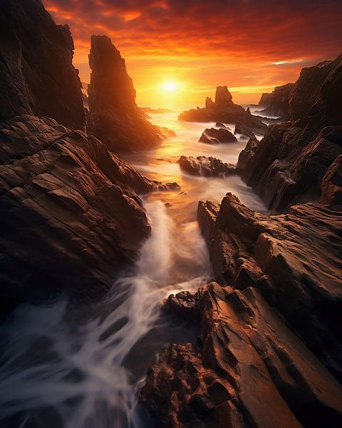 Zonsondergang aan zee van fernlichtsicht