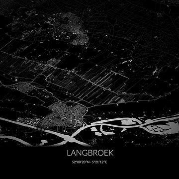Zwart-witte landkaart van Langbroek, Utrecht. van Rezona