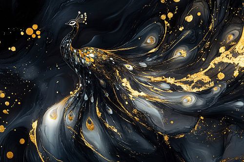 Gouden pauw op zwarte achtergrond