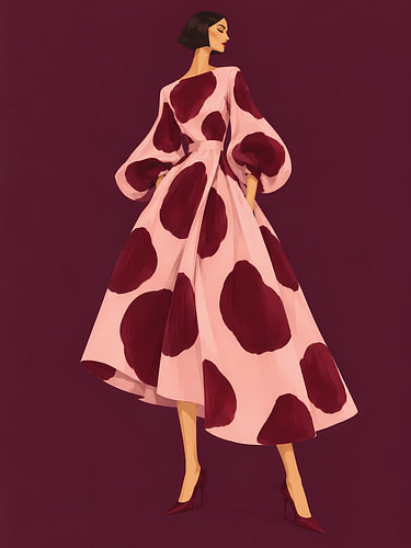 Blush Gown with Burgundy Polka Dots