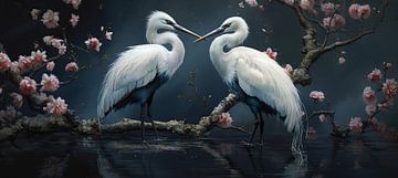 Blossom and cranes by Blikvanger Schilderijen