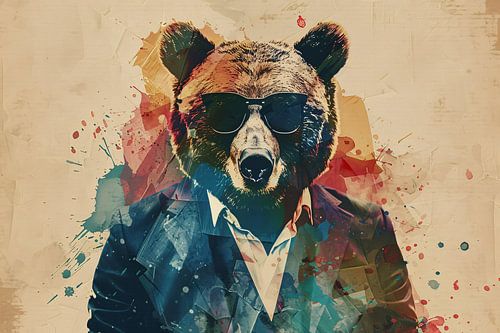 Stijlvolle beer in kleurrijk abstract ontwerp