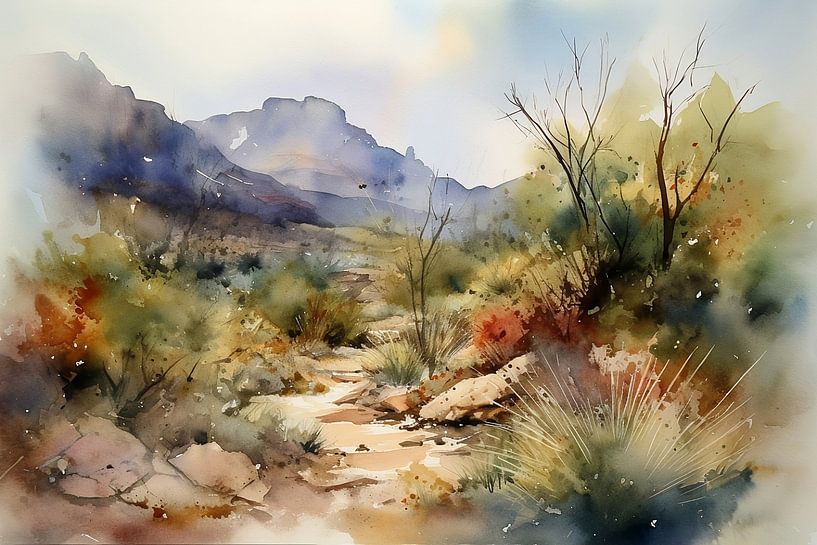 Watercolour Landscape Arizona USA by NJ Midnight Studio