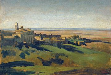 Gezicht op Marino in de Albanese bergen in de vroege ochtend, Camille Corot